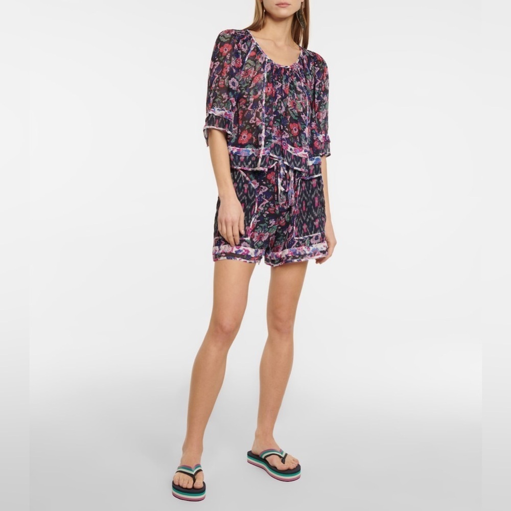 Isabel Marant Etoile Roxini Printed Georgette Blouse in Midnight Blue, Size 42